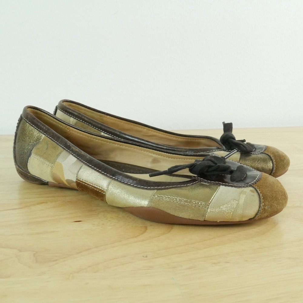 Coach Jasmine Patchwork Ballet Flats Gold Metallic Suede 10 M Y2K Vintage Shoes